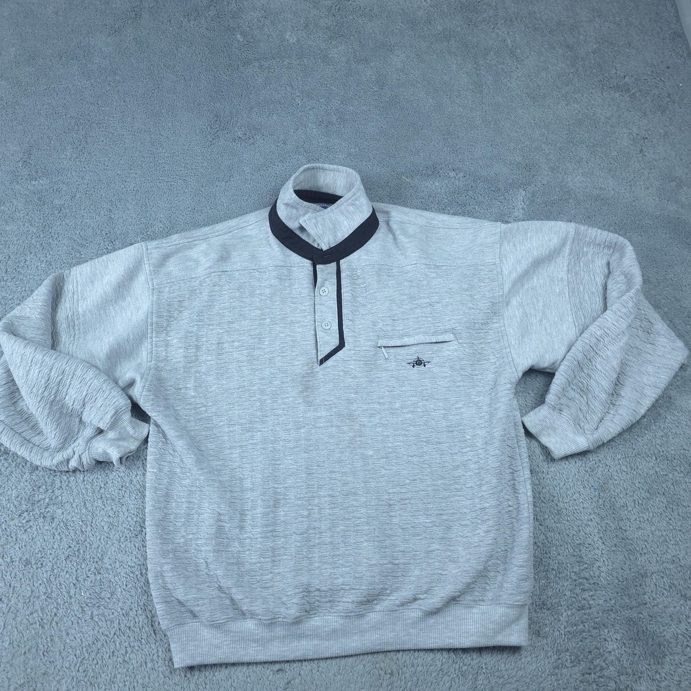 Vtg Greenline International Sweater Mens XL Gray Collared Henley Chest Pocket